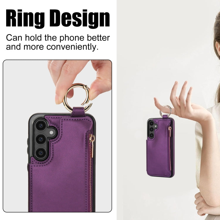 For Samsung Galaxy S23 FE 5G RFlD Anti-theft Double Buckle Ring Zipper Card Phone Case