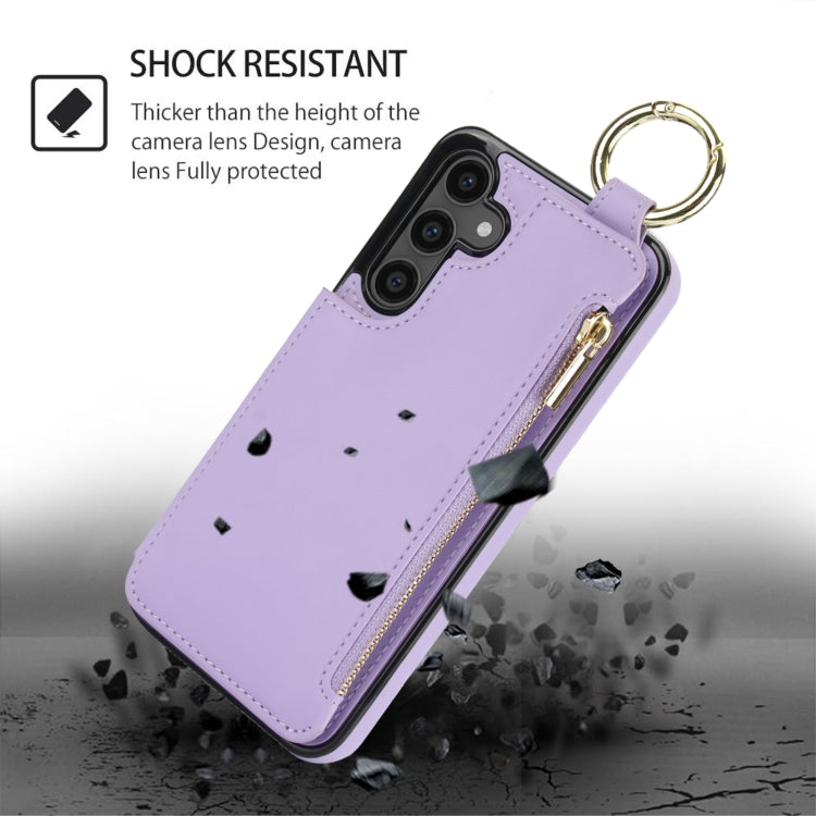 For Samsung Galaxy S23 FE 5G RFlD Anti-theft Double Buckle Ring Zipper Card Phone Case