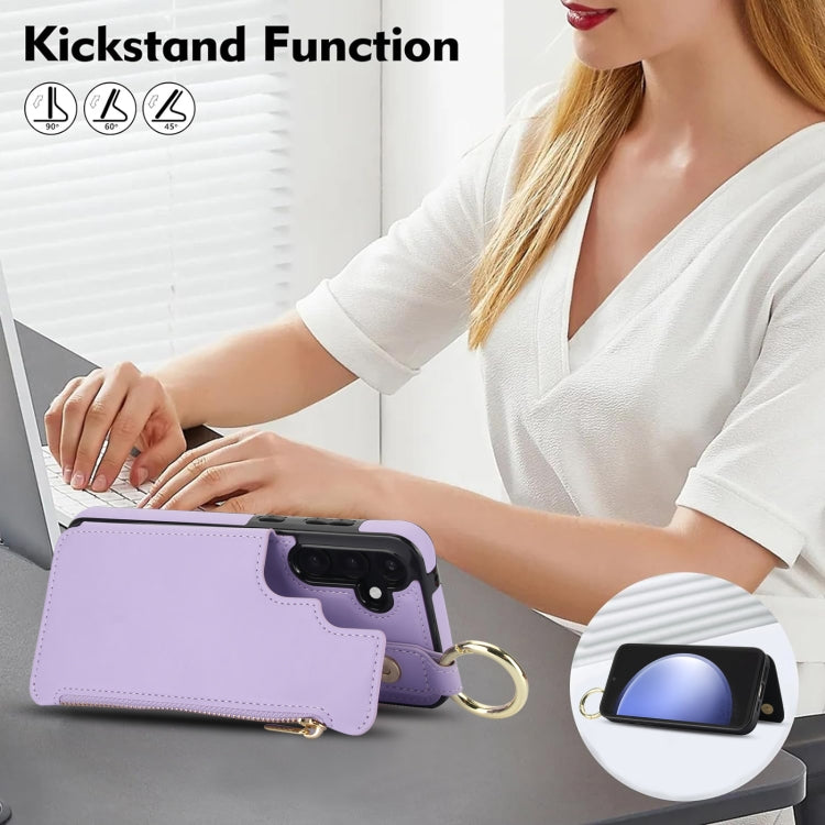 For Samsung Galaxy S23 FE 5G RFlD Anti-theft Double Buckle Ring Zipper Card Phone Case