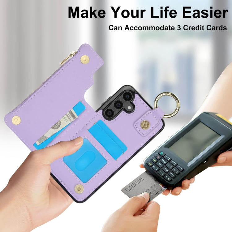 For Samsung Galaxy S23 FE 5G RFlD Anti-theft Double Buckle Ring Zipper Card Phone Case