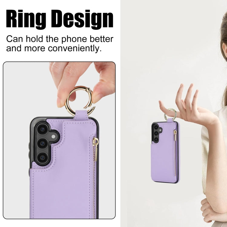 For Samsung Galaxy S23 FE 5G RFlD Anti-theft Double Buckle Ring Zipper Card Phone Case