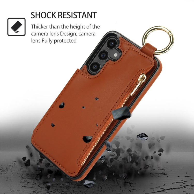 For Samsung Galaxy S23 FE 5G RFlD Anti-theft Double Buckle Ring Zipper Card Phone Case