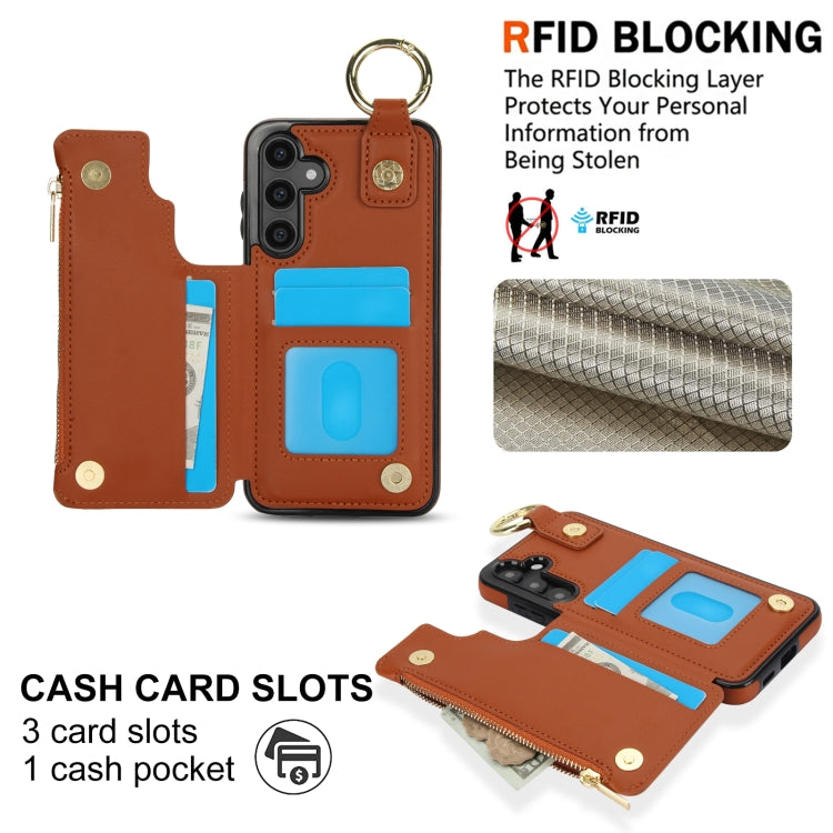 For Samsung Galaxy S23 FE 5G RFlD Anti-theft Double Buckle Ring Zipper Card Phone Case
