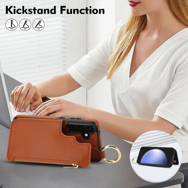 For Samsung Galaxy S23 FE 5G RFlD Anti-theft Double Buckle Ring Zipper Card Phone Case