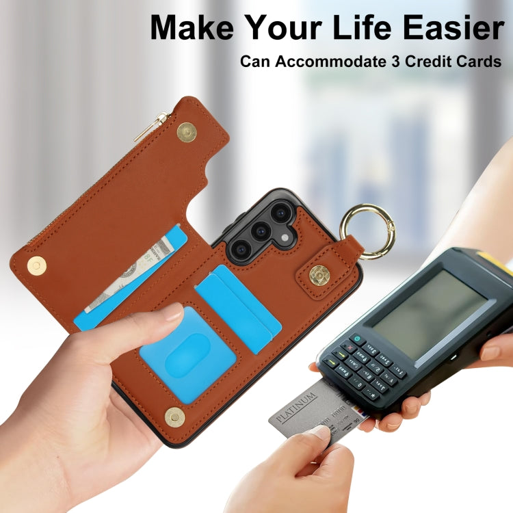 For Samsung Galaxy S23 FE 5G RFlD Anti-theft Double Buckle Ring Zipper Card Phone Case