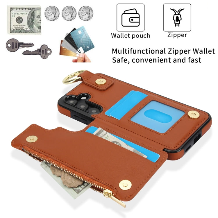 For Samsung Galaxy S23 FE 5G RFlD Anti-theft Double Buckle Ring Zipper Card Phone Case