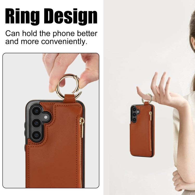 For Samsung Galaxy S23 FE 5G RFlD Anti-theft Double Buckle Ring Zipper Card Phone Case