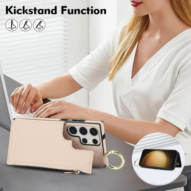 For Samsung Galaxy S23 Ultra 5G RFlD Anti-theft Double Buckle Ring Zipper Card Phone Case