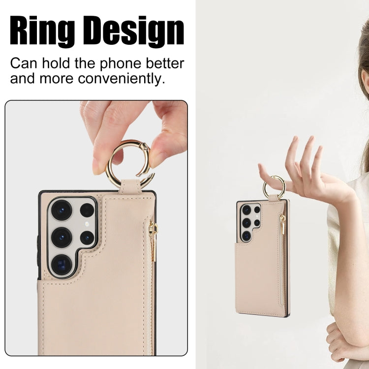 For Samsung Galaxy S23 Ultra 5G RFlD Anti-theft Double Buckle Ring Zipper Card Phone Case