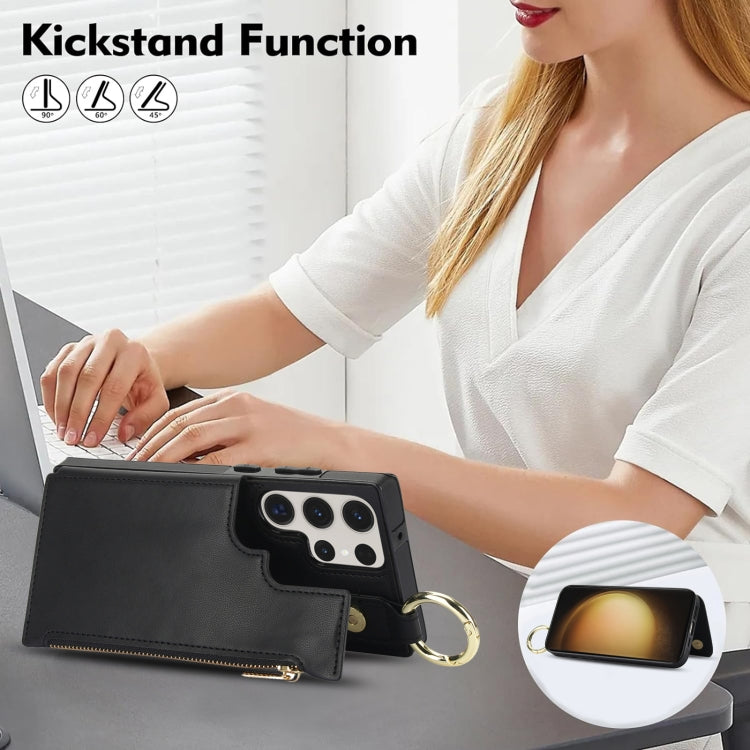 For Samsung Galaxy S23 Ultra 5G RFlD Anti-theft Double Buckle Ring Zipper Card Phone Case