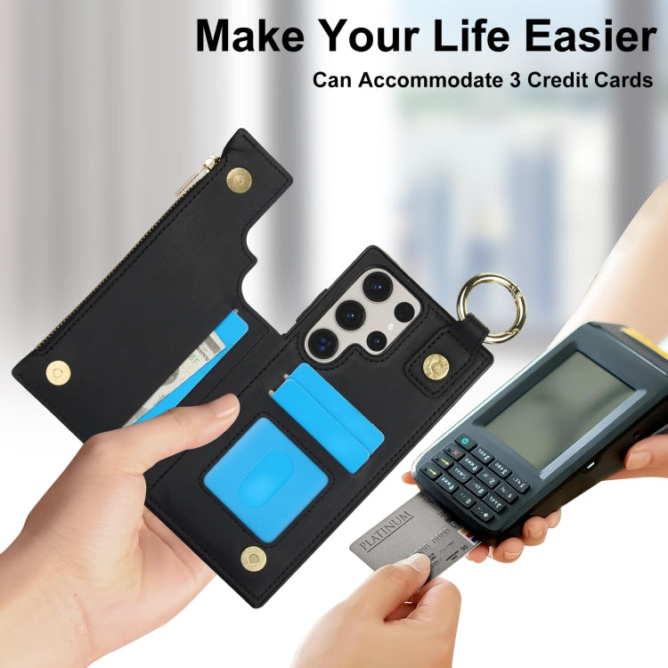 For Samsung Galaxy S23 Ultra 5G RFlD Anti-theft Double Buckle Ring Zipper Card Phone Case