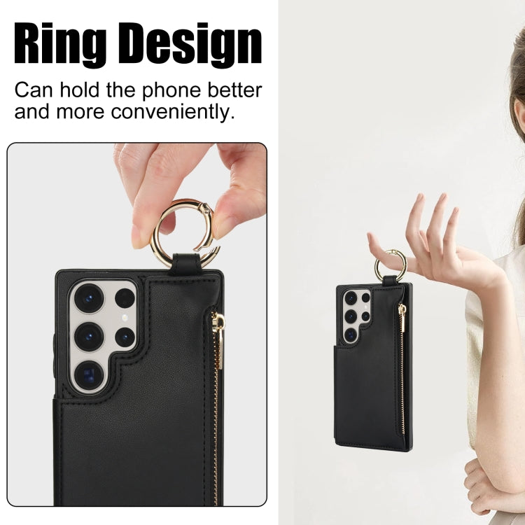 For Samsung Galaxy S23 Ultra 5G RFlD Anti-theft Double Buckle Ring Zipper Card Phone Case
