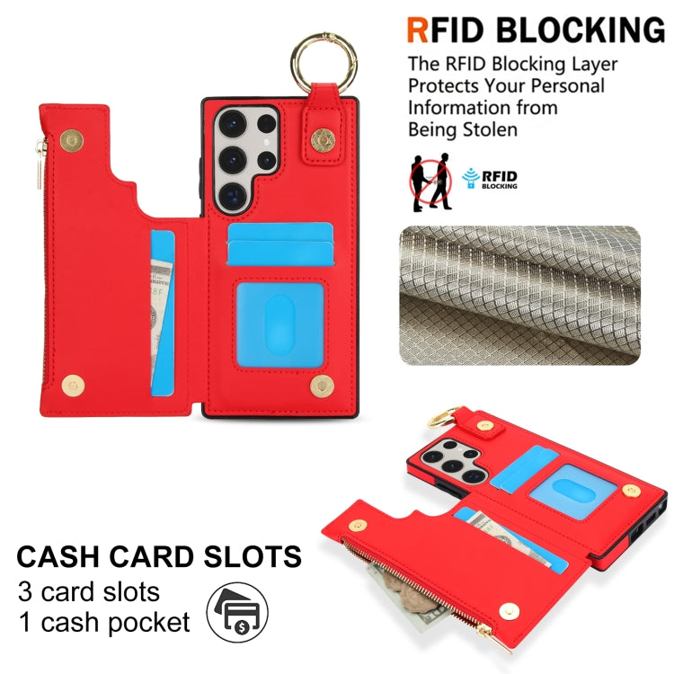 For Samsung Galaxy S23 Ultra 5G RFlD Anti-theft Double Buckle Ring Zipper Card Phone Case