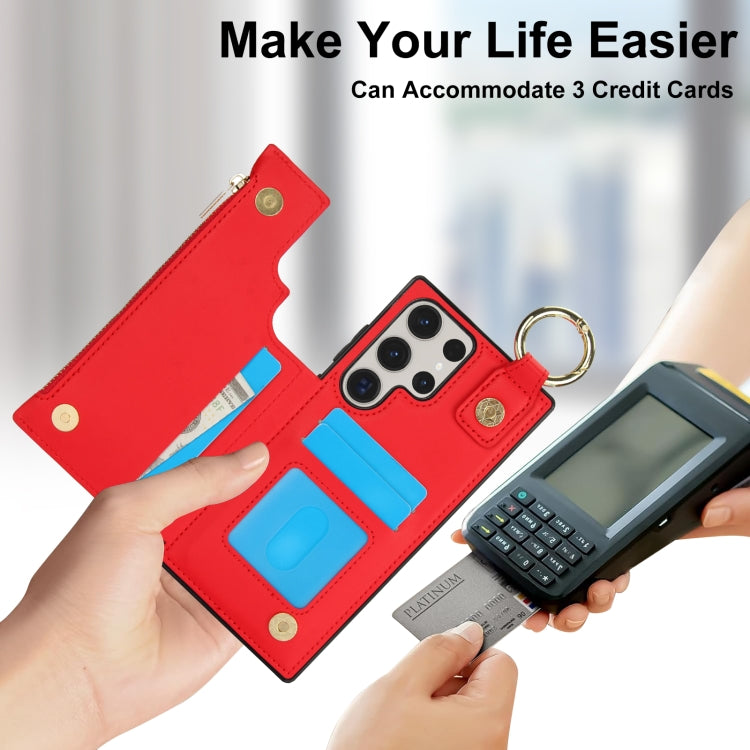 For Samsung Galaxy S23 Ultra 5G RFlD Anti-theft Double Buckle Ring Zipper Card Phone Case