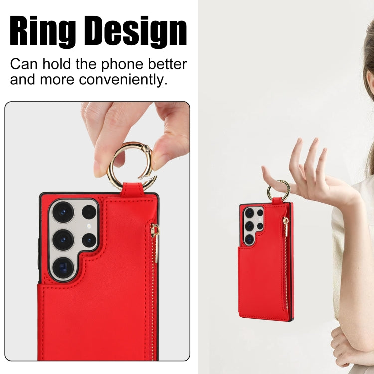 For Samsung Galaxy S23 Ultra 5G RFlD Anti-theft Double Buckle Ring Zipper Card Phone Case
