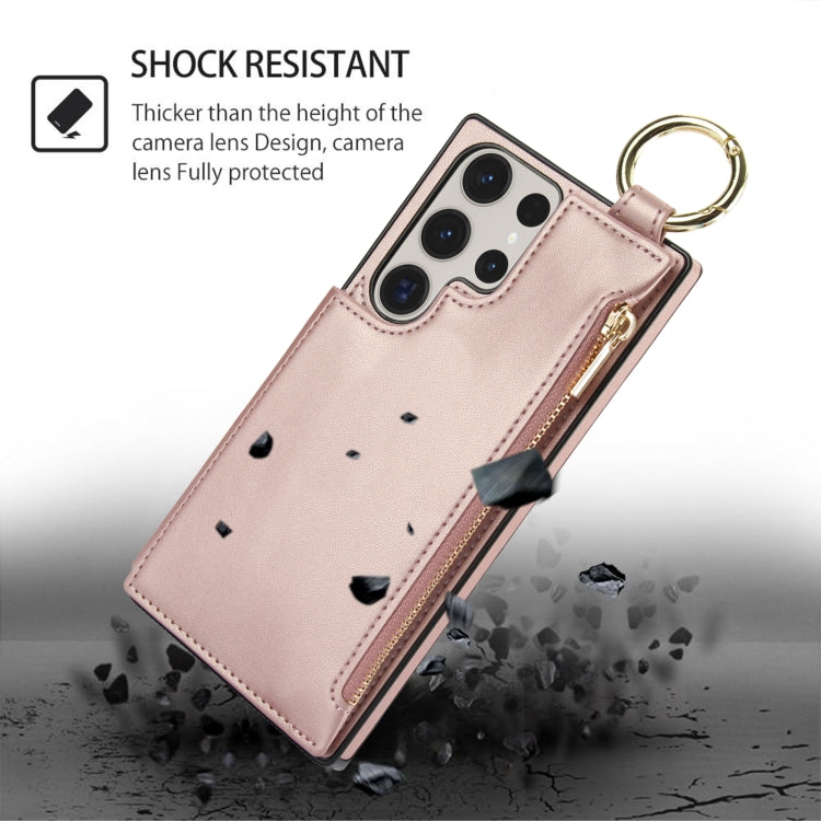 For Samsung Galaxy S23 Ultra 5G RFlD Anti-theft Double Buckle Ring Zipper Card Phone Case