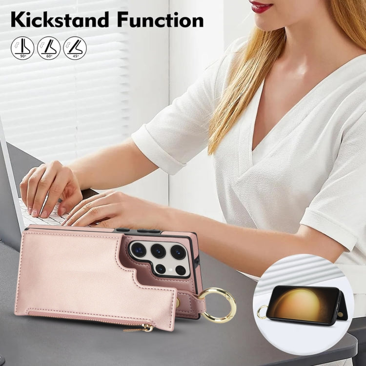 For Samsung Galaxy S23 Ultra 5G RFlD Anti-theft Double Buckle Ring Zipper Card Phone Case
