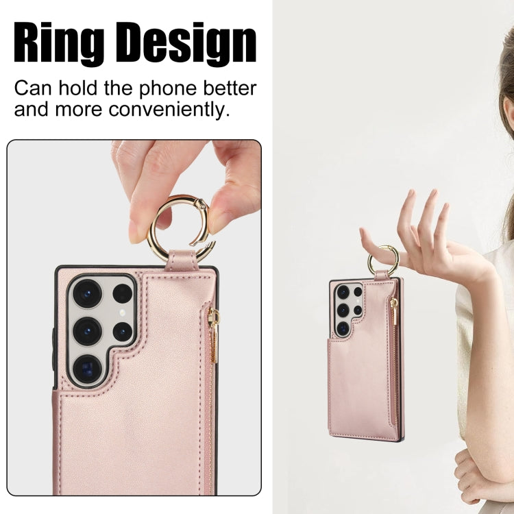 For Samsung Galaxy S23 Ultra 5G RFlD Anti-theft Double Buckle Ring Zipper Card Phone Case