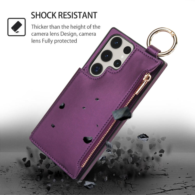 For Samsung Galaxy S23 Ultra 5G RFlD Anti-theft Double Buckle Ring Zipper Card Phone Case