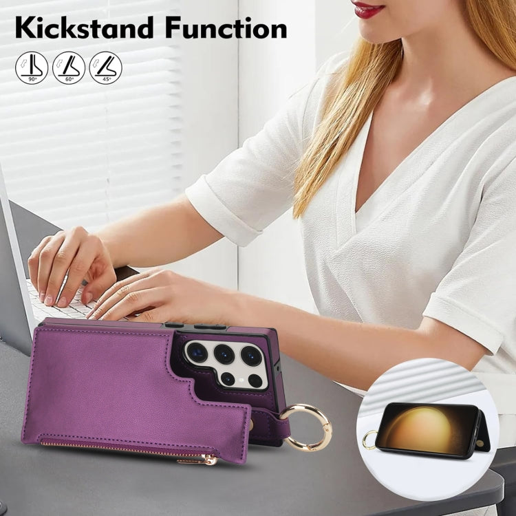 For Samsung Galaxy S23 Ultra 5G RFlD Anti-theft Double Buckle Ring Zipper Card Phone Case