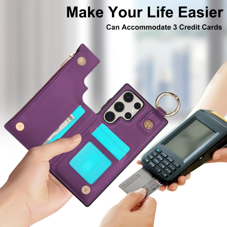 For Samsung Galaxy S23 Ultra 5G RFlD Anti-theft Double Buckle Ring Zipper Card Phone Case