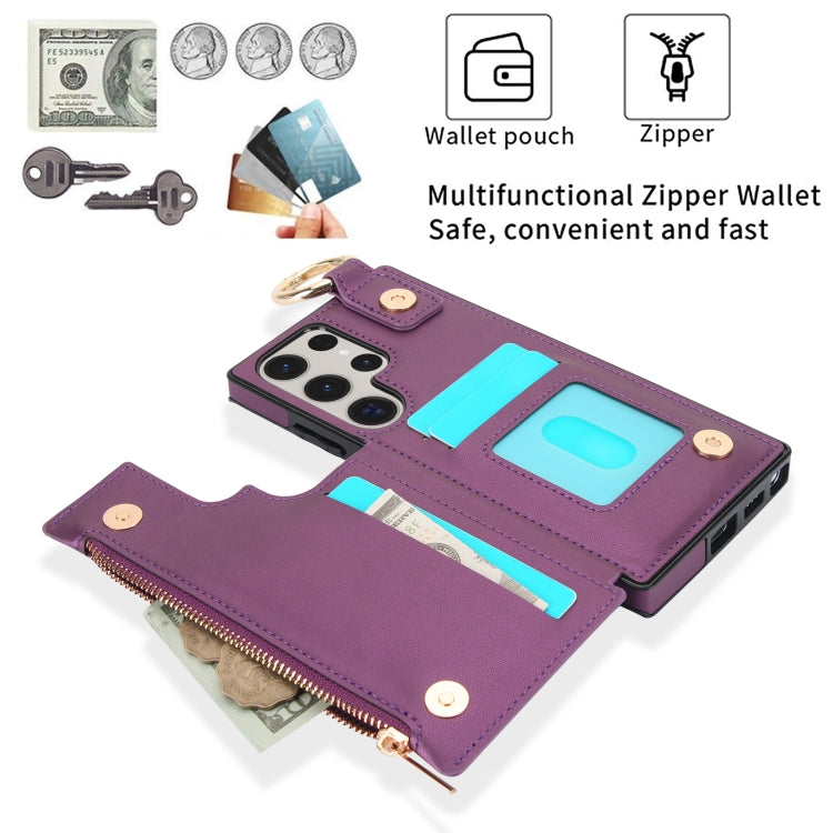 For Samsung Galaxy S23 Ultra 5G RFlD Anti-theft Double Buckle Ring Zipper Card Phone Case