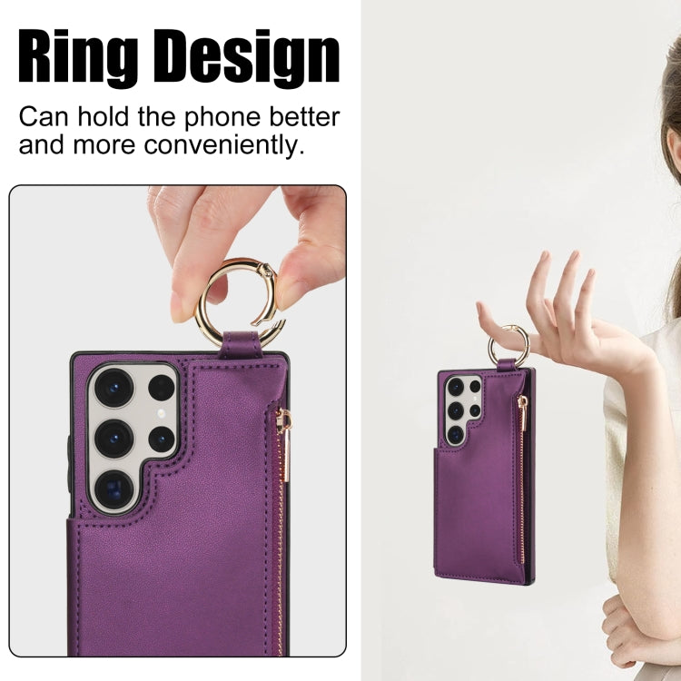 For Samsung Galaxy S23 Ultra 5G RFlD Anti-theft Double Buckle Ring Zipper Card Phone Case