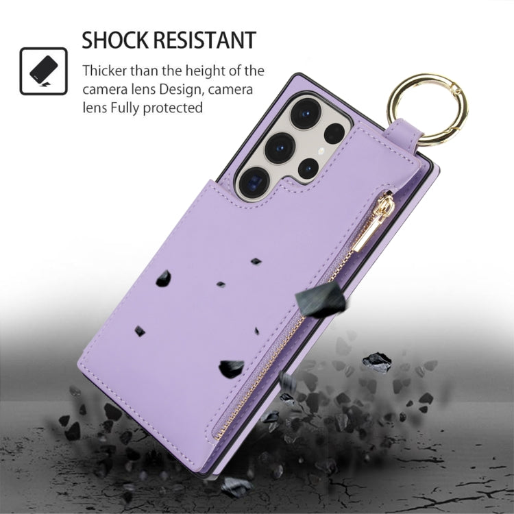 For Samsung Galaxy S23 Ultra 5G RFlD Anti-theft Double Buckle Ring Zipper Card Phone Case