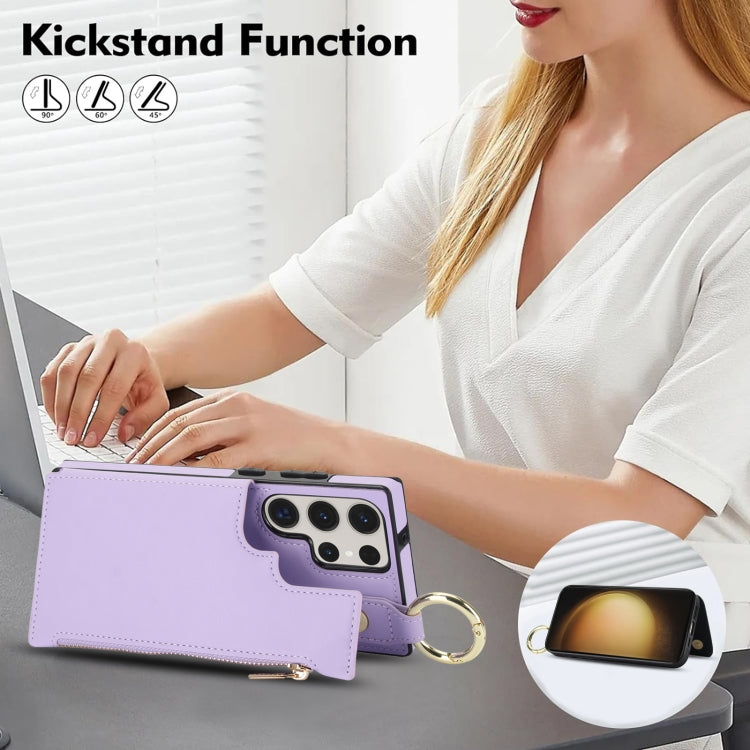 For Samsung Galaxy S23 Ultra 5G RFlD Anti-theft Double Buckle Ring Zipper Card Phone Case