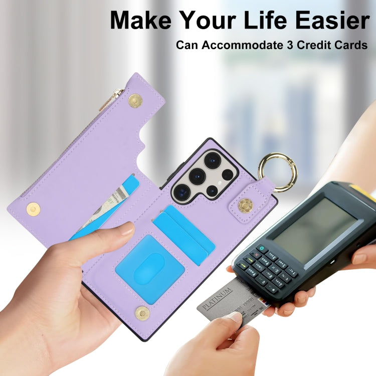 For Samsung Galaxy S23 Ultra 5G RFlD Anti-theft Double Buckle Ring Zipper Card Phone Case