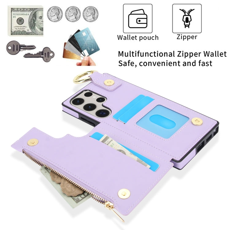 For Samsung Galaxy S23 Ultra 5G RFlD Anti-theft Double Buckle Ring Zipper Card Phone Case