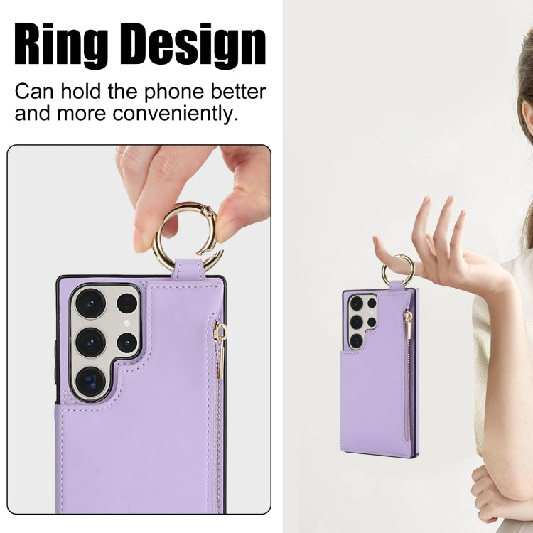 For Samsung Galaxy S23 Ultra 5G RFlD Anti-theft Double Buckle Ring Zipper Card Phone Case