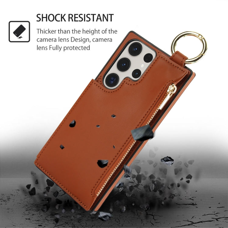 For Samsung Galaxy S23 Ultra 5G RFlD Anti-theft Double Buckle Ring Zipper Card Phone Case
