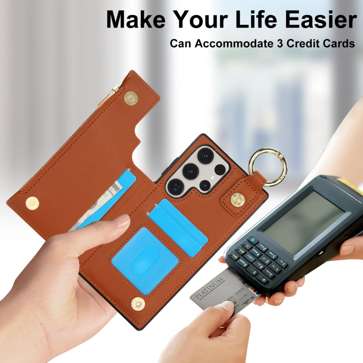 For Samsung Galaxy S23 Ultra 5G RFlD Anti-theft Double Buckle Ring Zipper Card Phone Case