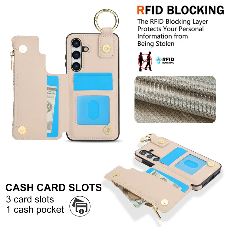 For Samsung Galaxy S24+ 5G RFlD Anti-theft Double Buckle Ring Zipper Card Phone Case