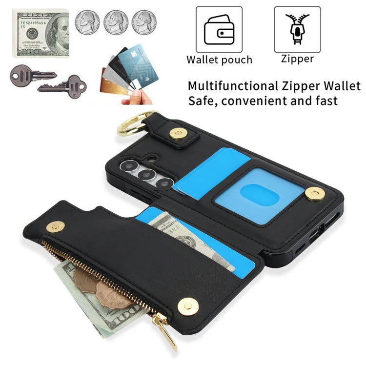 For Samsung Galaxy S24+ 5G RFlD Anti-theft Double Buckle Ring Zipper Card Phone Case