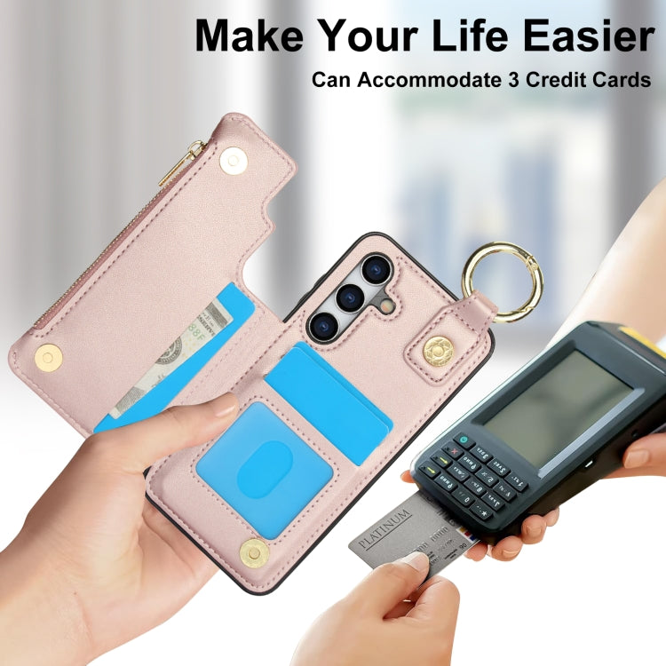 For Samsung Galaxy S24+ 5G RFlD Anti-theft Double Buckle Ring Zipper Card Phone Case