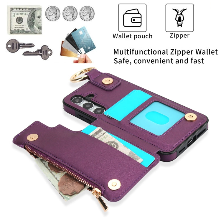 For Samsung Galaxy S24+ 5G RFlD Anti-theft Double Buckle Ring Zipper Card Phone Case