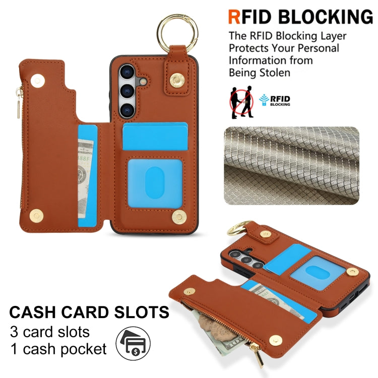 For Samsung Galaxy S24+ 5G RFlD Anti-theft Double Buckle Ring Zipper Card Phone Case