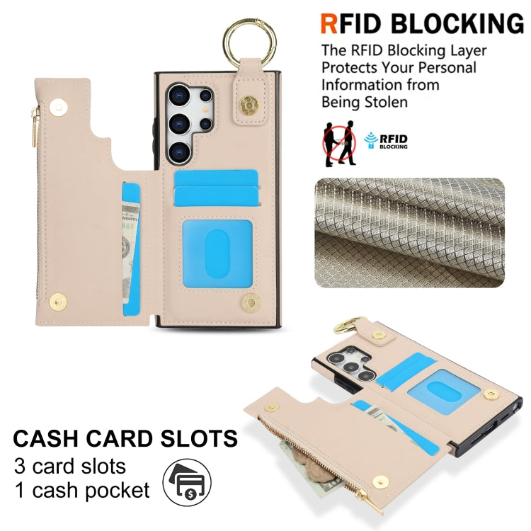For Samsung Galaxy S24 Ultra 5G RFlD Anti-theft Double Buckle Ring Zipper Card Phone Case