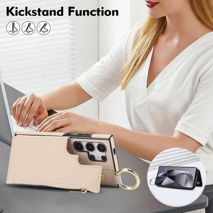 For Samsung Galaxy S24 Ultra 5G RFlD Anti-theft Double Buckle Ring Zipper Card Phone Case