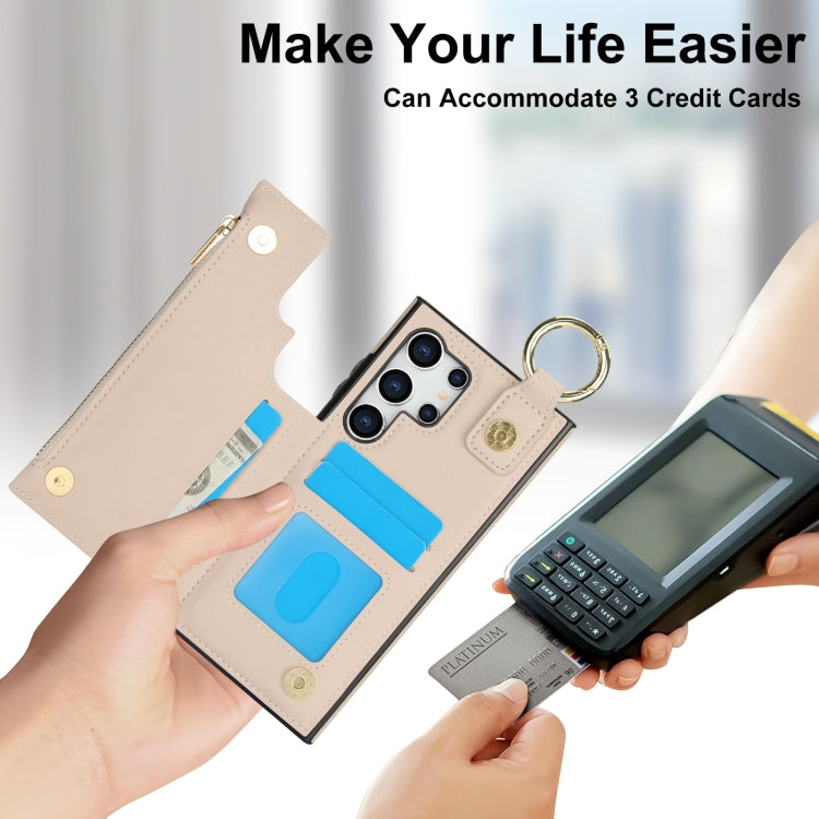 For Samsung Galaxy S24 Ultra 5G RFlD Anti-theft Double Buckle Ring Zipper Card Phone Case