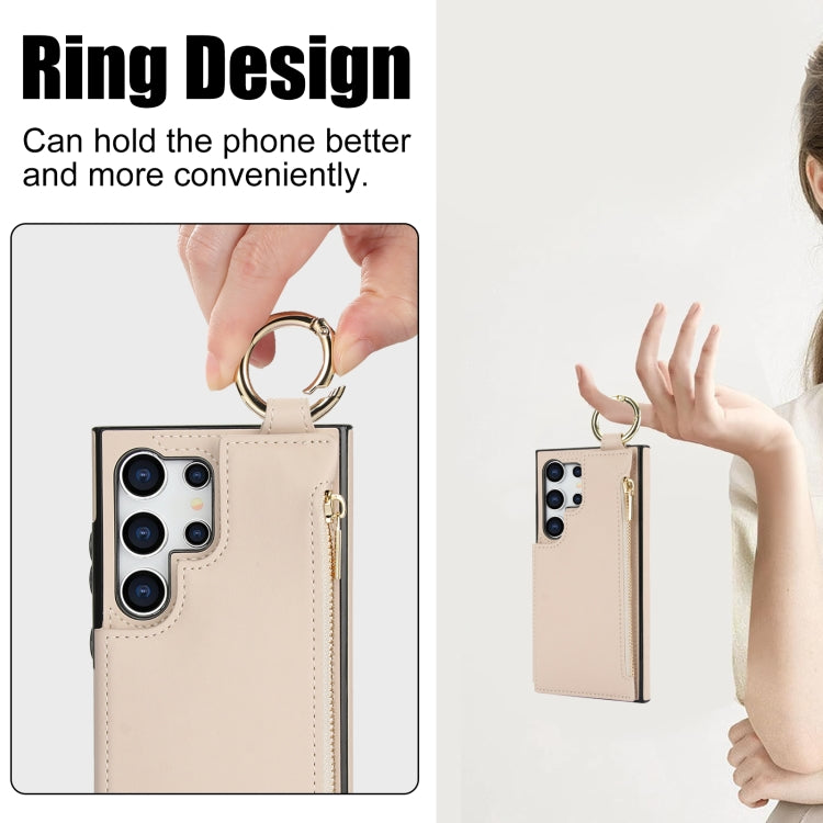 For Samsung Galaxy S24 Ultra 5G RFlD Anti-theft Double Buckle Ring Zipper Card Phone Case