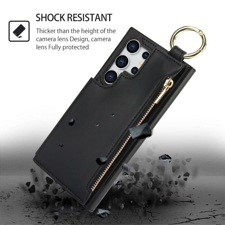 For Samsung Galaxy S24 Ultra 5G RFlD Anti-theft Double Buckle Ring Zipper Card Phone Case