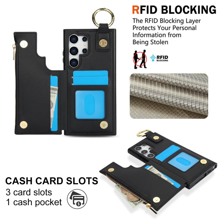 For Samsung Galaxy S24 Ultra 5G RFlD Anti-theft Double Buckle Ring Zipper Card Phone Case