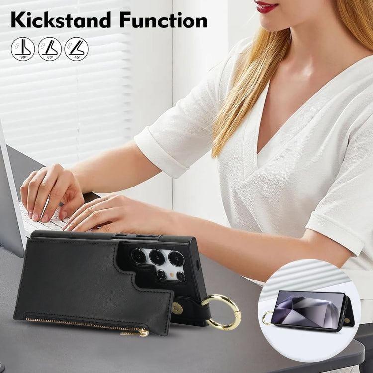 For Samsung Galaxy S24 Ultra 5G RFlD Anti-theft Double Buckle Ring Zipper Card Phone Case
