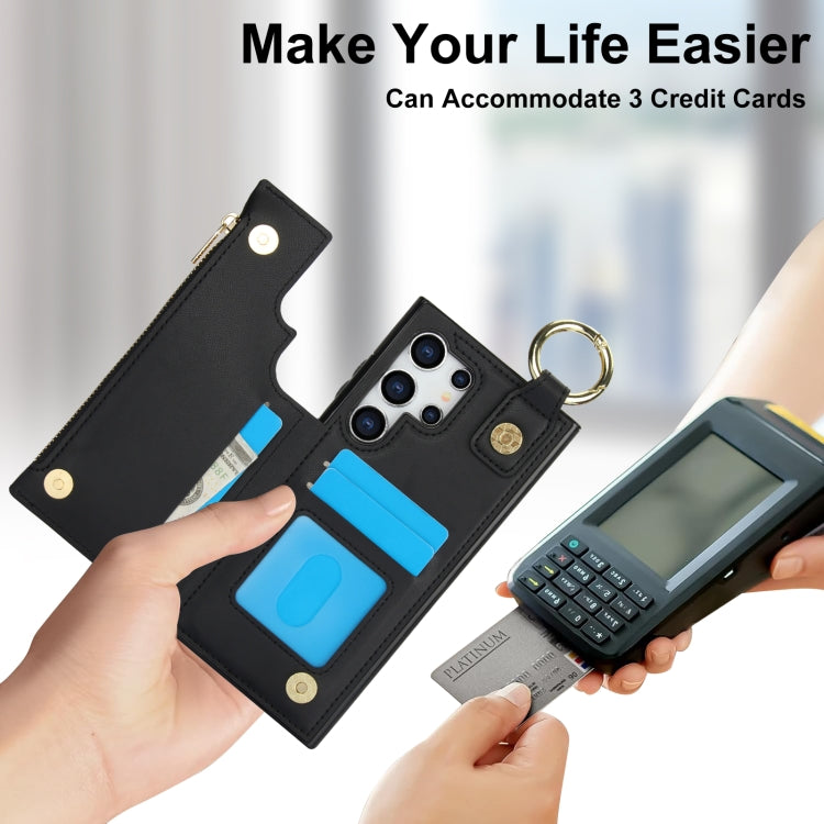 For Samsung Galaxy S24 Ultra 5G RFlD Anti-theft Double Buckle Ring Zipper Card Phone Case
