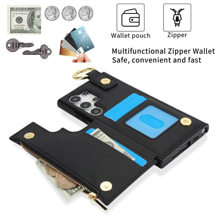 For Samsung Galaxy S24 Ultra 5G RFlD Anti-theft Double Buckle Ring Zipper Card Phone Case