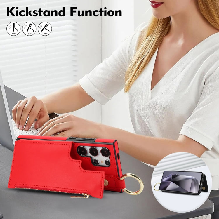 For Samsung Galaxy S24 Ultra 5G RFlD Anti-theft Double Buckle Ring Zipper Card Phone Case