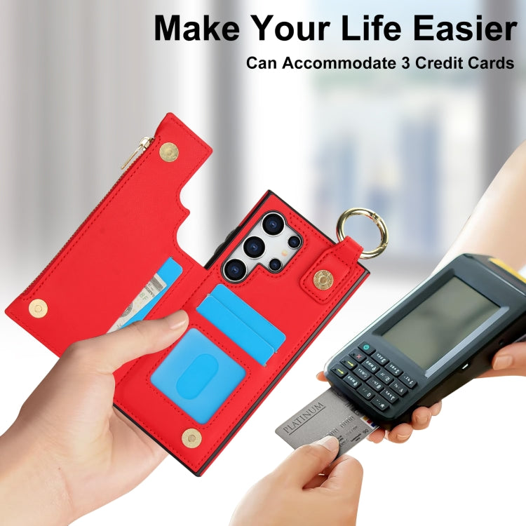 For Samsung Galaxy S24 Ultra 5G RFlD Anti-theft Double Buckle Ring Zipper Card Phone Case